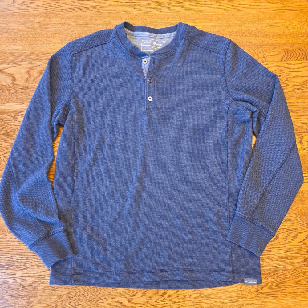 Eddie Bauer Mens M Navy Blue Waffle Knit Long Sleeve‎ Henley Shirt Gorpcore